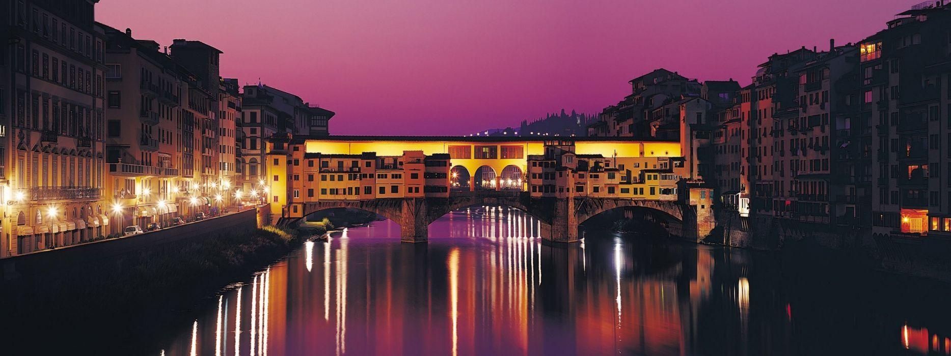 Ponte Vecchio, Florenz, Flüsse, Spiegelungen, Brücken, 1870x700 Dual Screen Desktop