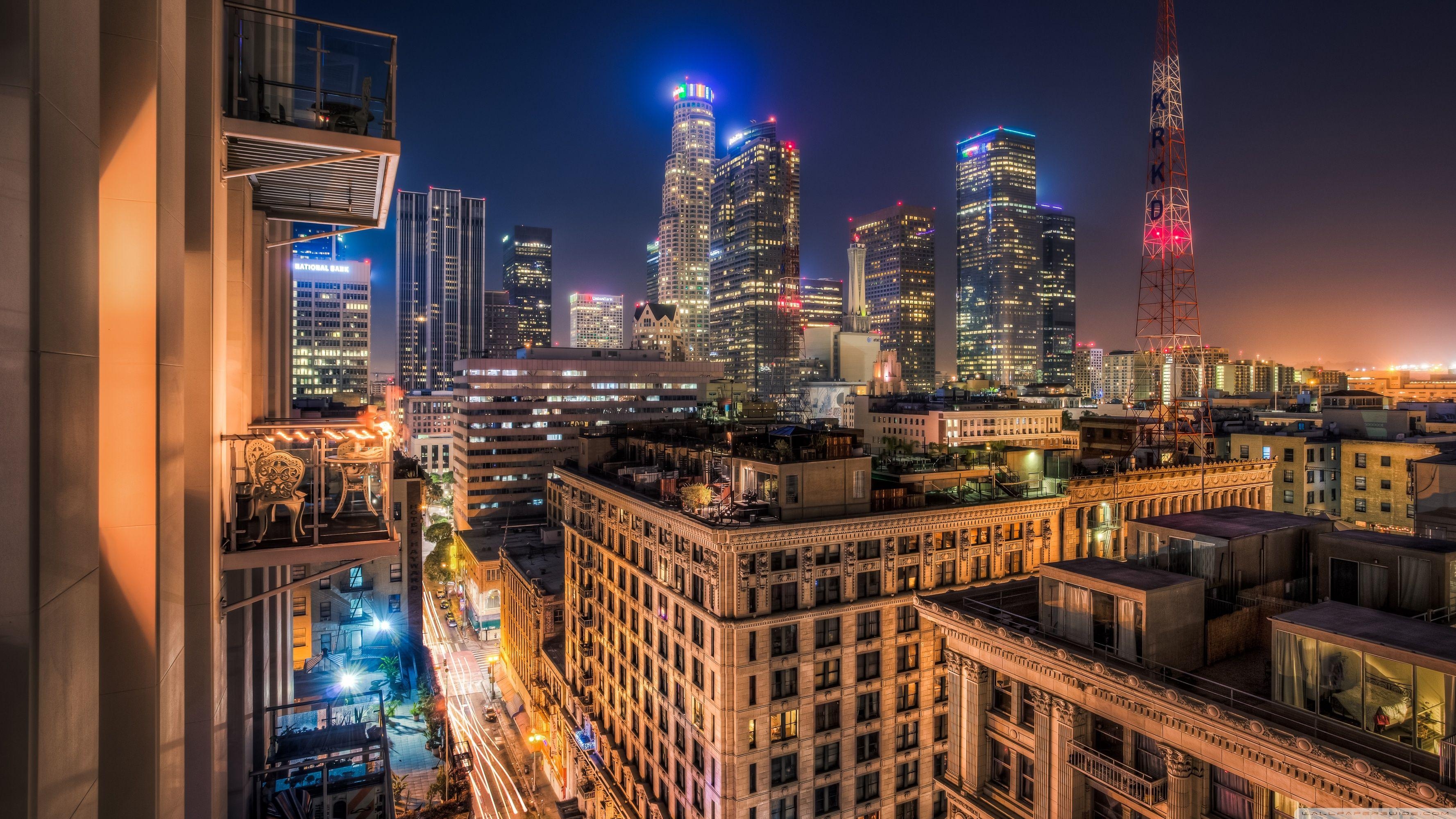 Los Angeles, Nacht, 4K, UHD, Stadt, 3560x2000 HD Desktop