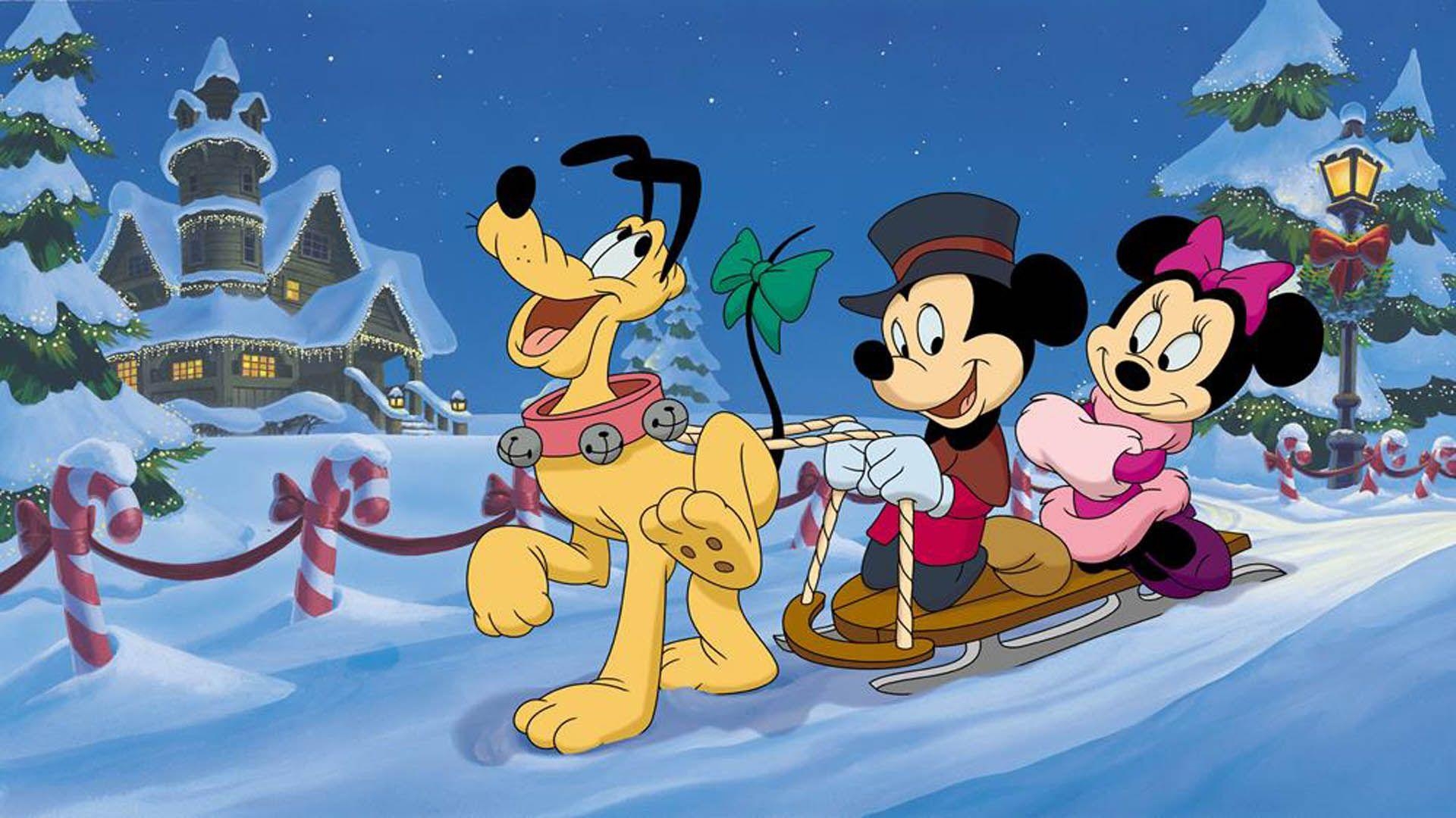 Schlittenfahren, Pluto, Mickey, Minnie Mouse, Winterabenteuer, 1920x1080 Full HD Desktop