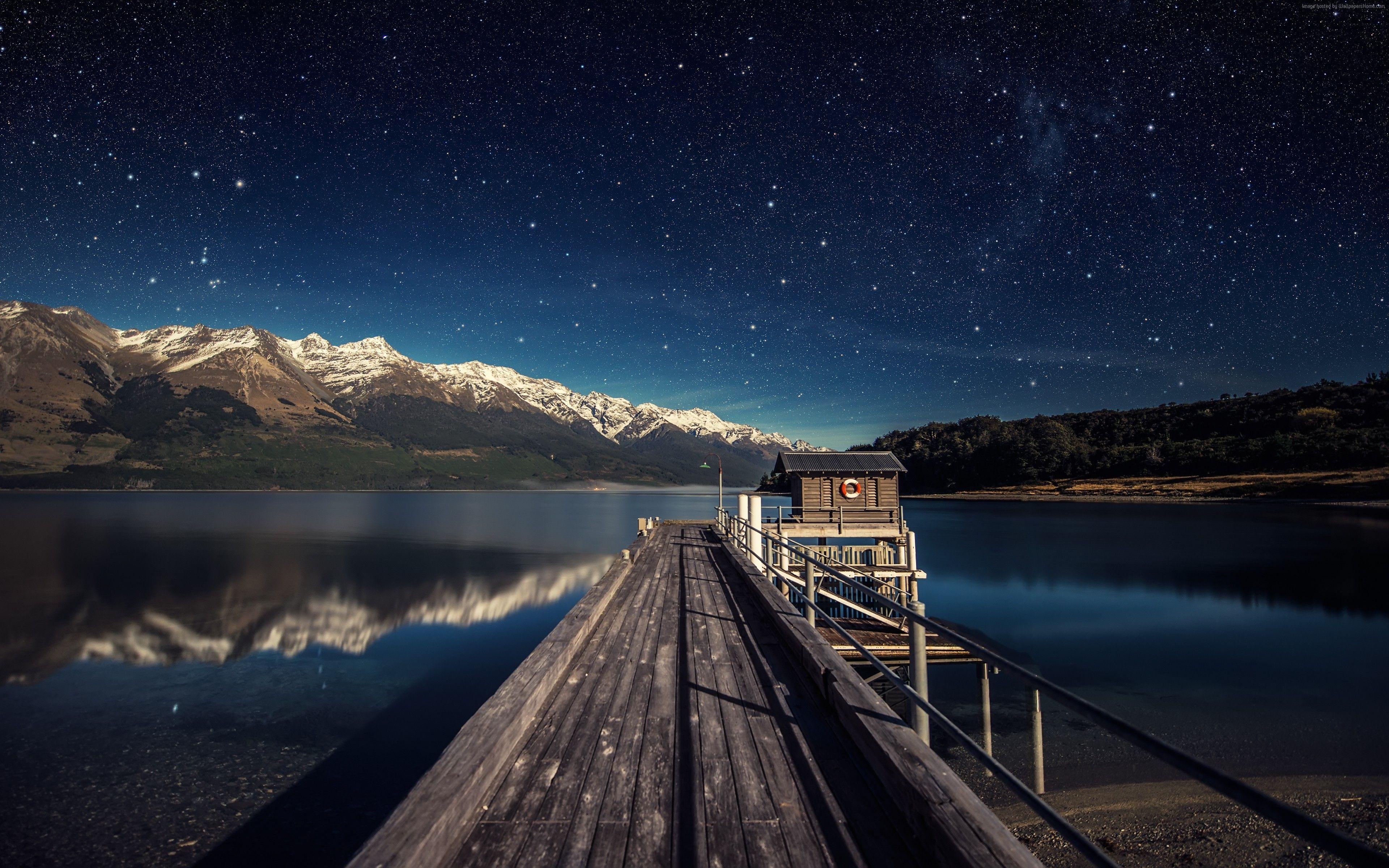 Nacht Himmel, Neuseeland, 5K, Sterne, Brücken, 3840x2400 4K Desktop