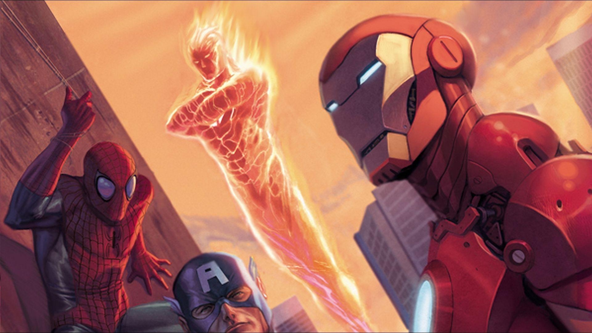 Spiderman, Human Torch, Marvel, Iron Man, Captain America, 1920x1080 Full HD Desktop