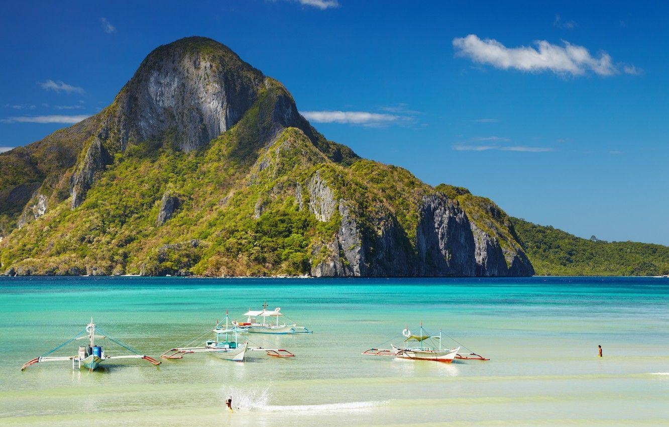 Strand, Ozean, Boote, Laguna, Philippinen, 1340x850 HD Desktop