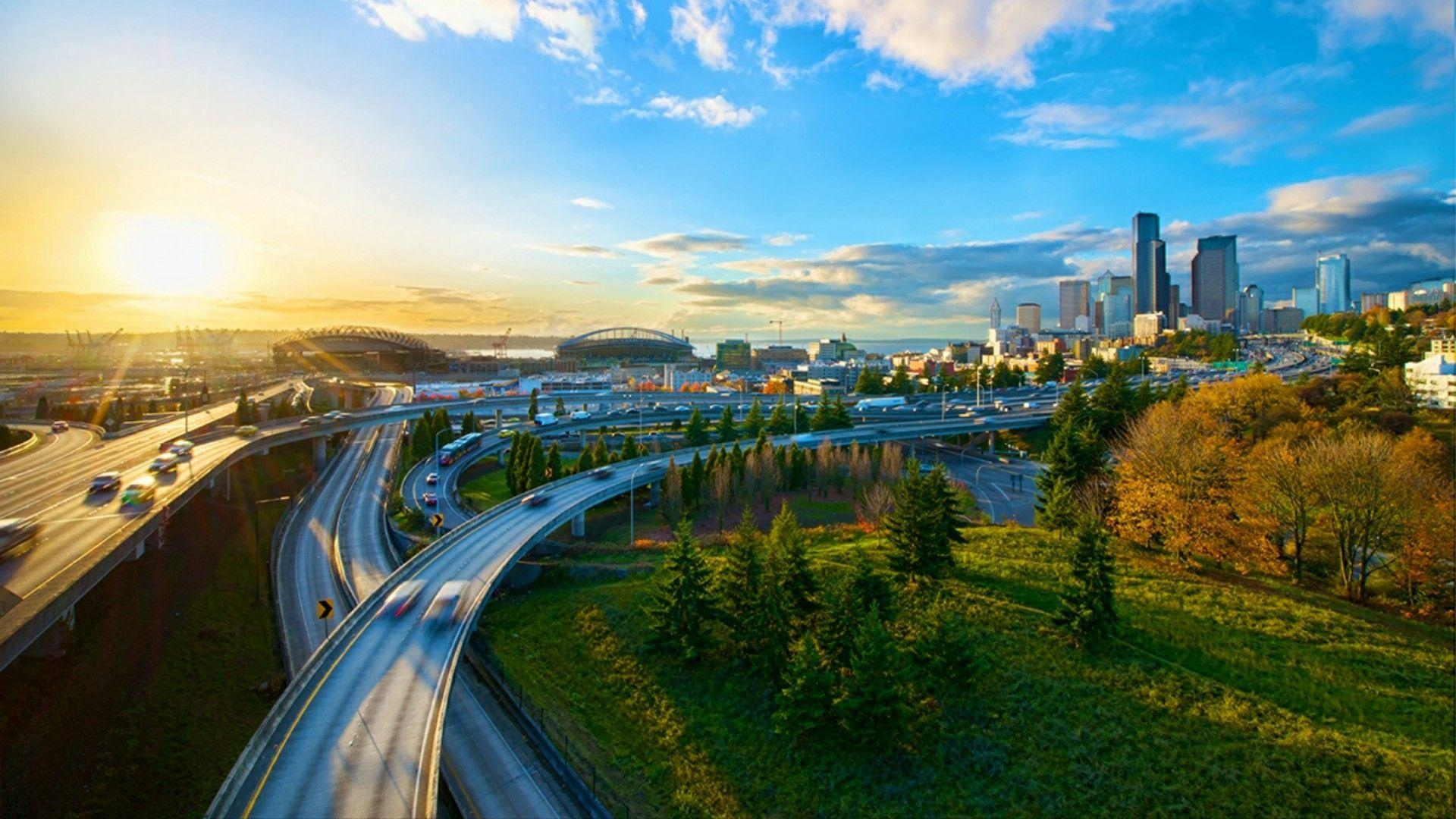 Seattle Morgensonne, Licht, Panorama, Reisen, USA, 1920x1080 Full HD Desktop