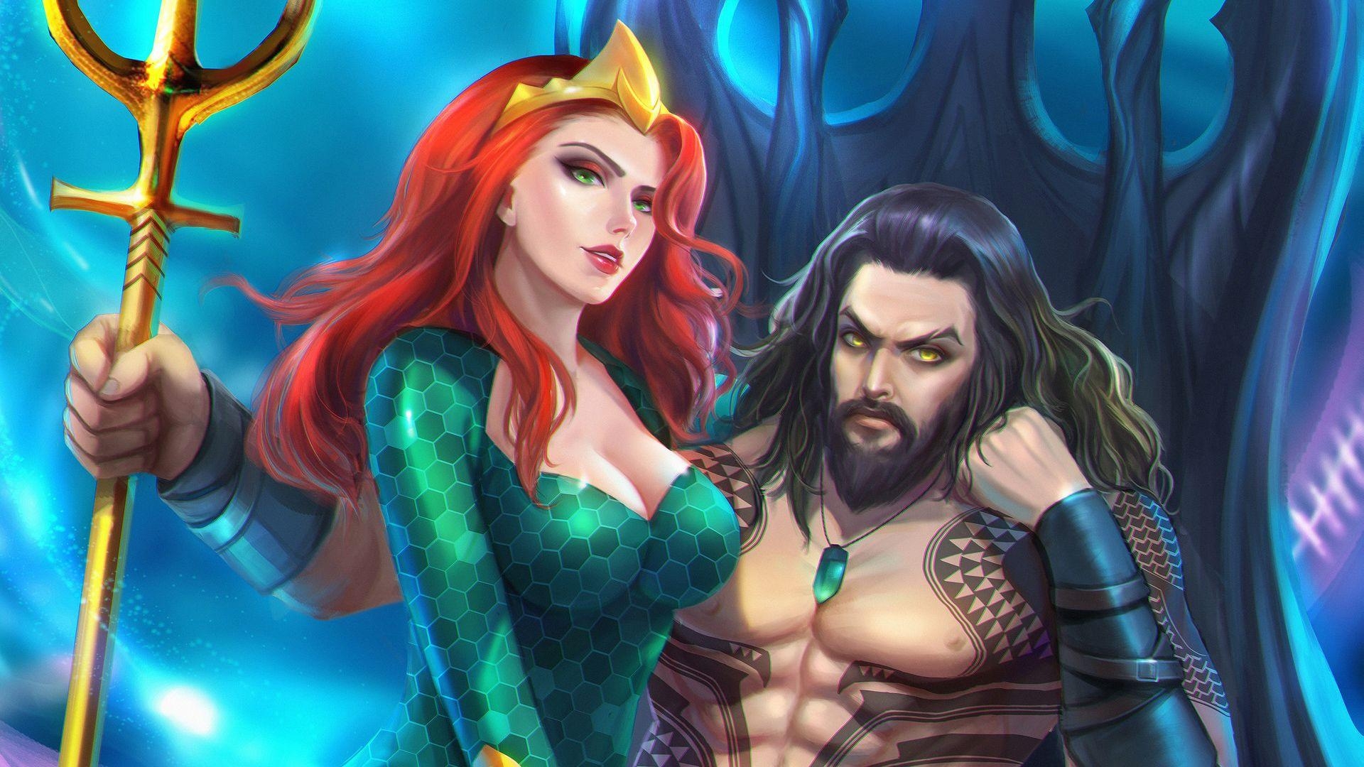 Aquaman, Mera, Fan Art, Superhelden, 4K, 1920x1080 Full HD Desktop