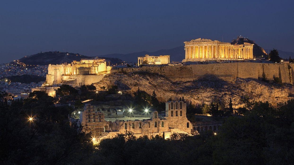 Berge Nacht, Athen, Historisch, Akropolis, Griechenland, 1250x700 HD Desktop