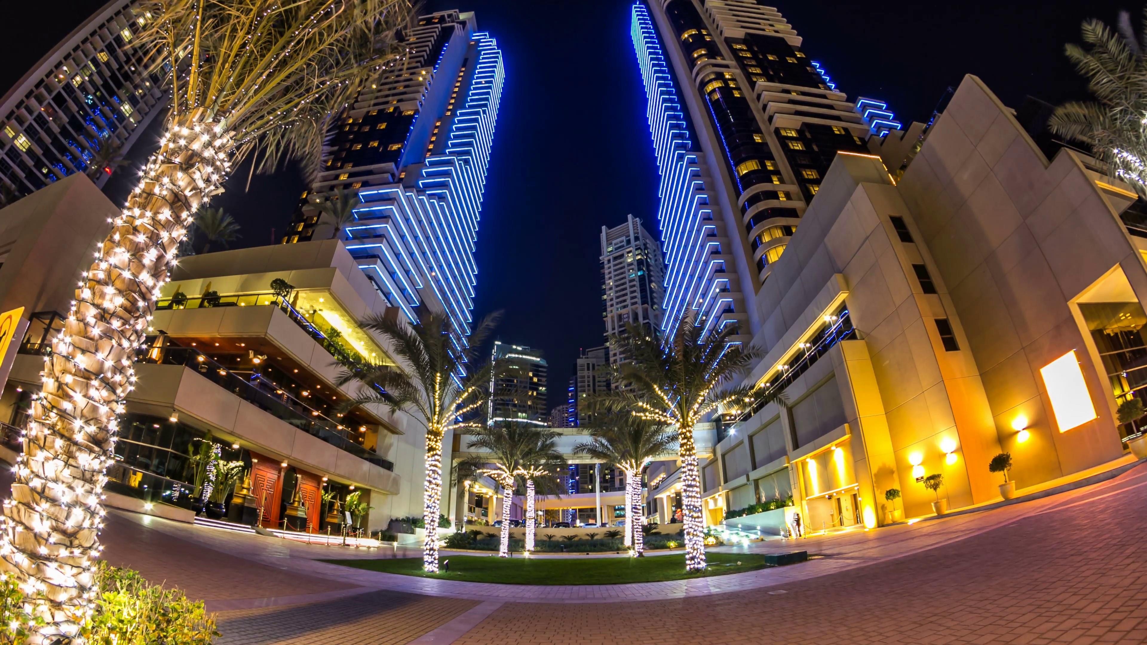 Dubai Marina Promenade Nachtansicht, 3840x2160 4K Desktop