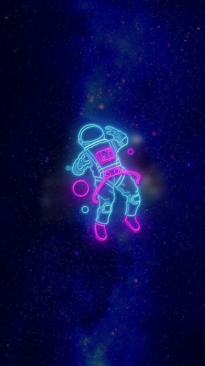 Neon, Astronaut, Hintergrund, Weltraum, Raumfahrer, 720x1280 HD Handy