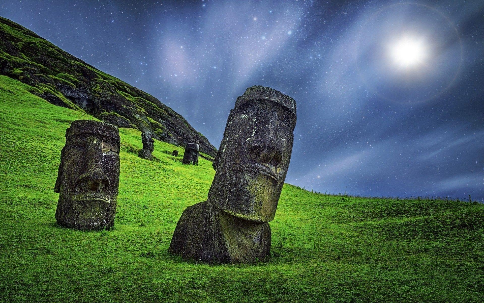 Osterinsel, Moai, Sternennacht, Landschaft, Chile, 1920x1200 HD Desktop