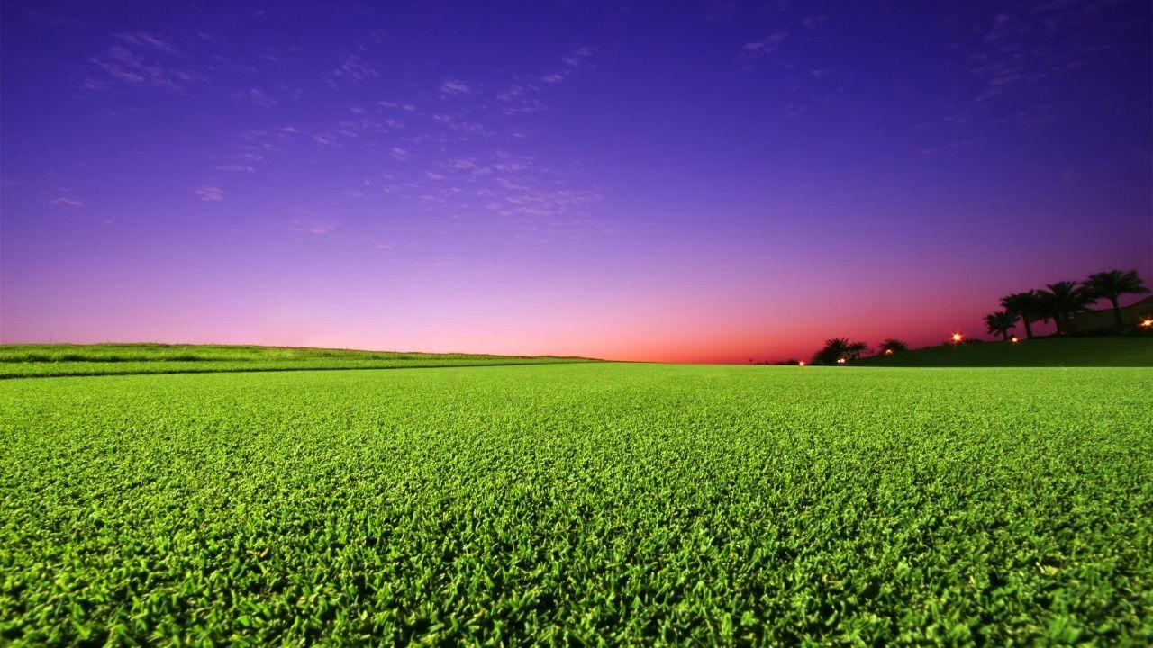 Golfplatz, Grüner Rasen, Sonnenuntergang, HD, Natur, 1280x720 HD Desktop