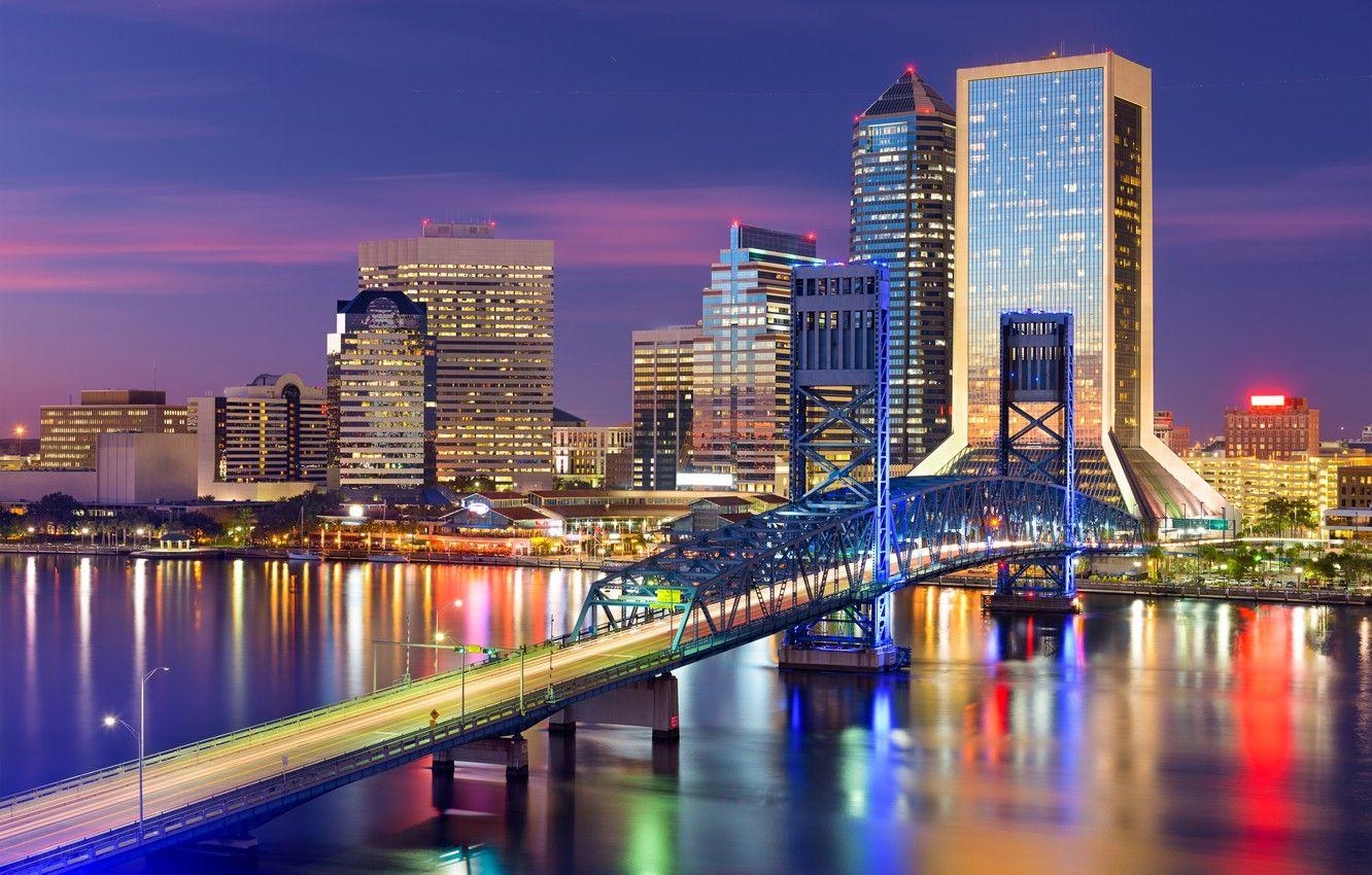 Jacksonville, Brücke, Rücklicht, USA, Fluss, 1340x850 HD Desktop