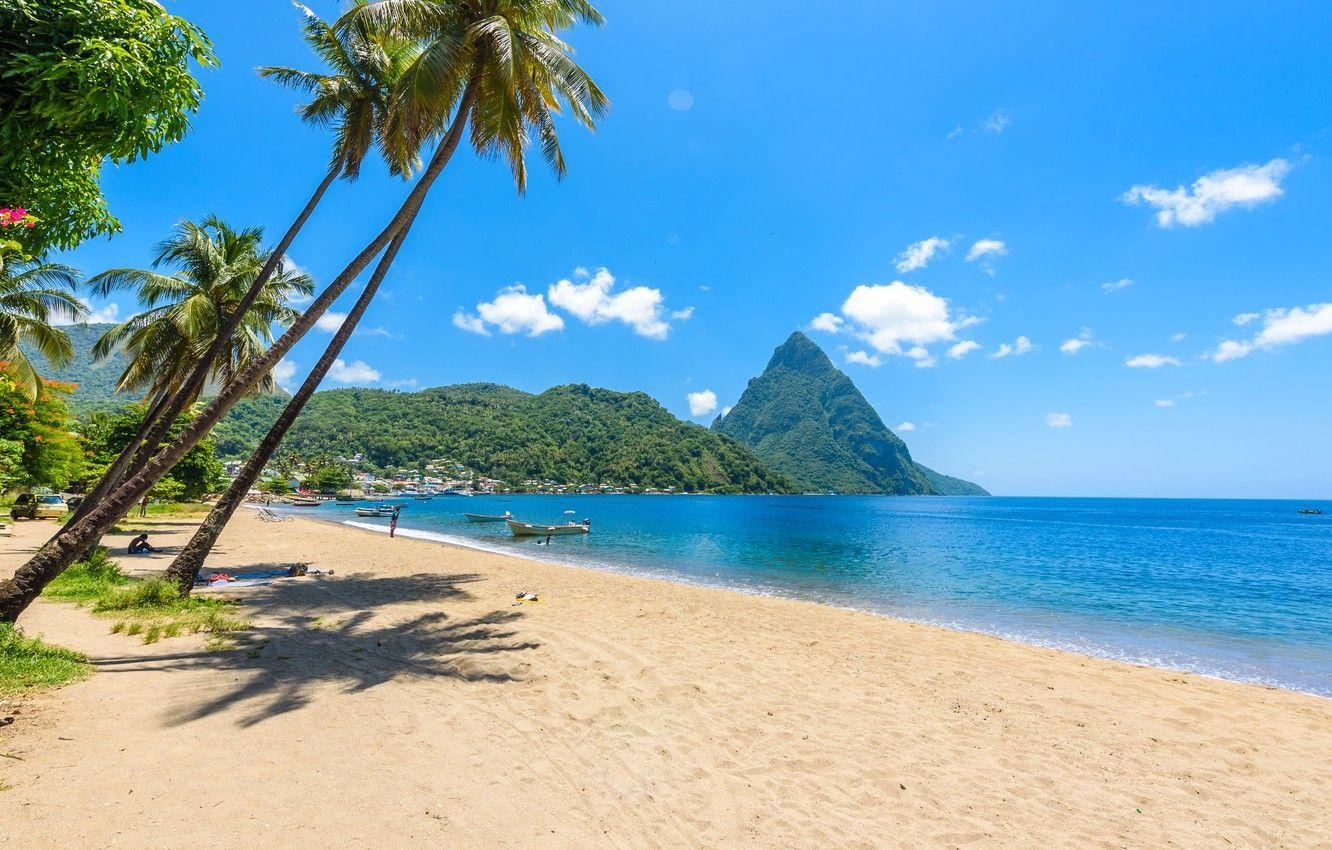 Saint Lucia, Strand, Ozean, Karibik, Urlaub, 1340x850 HD Desktop