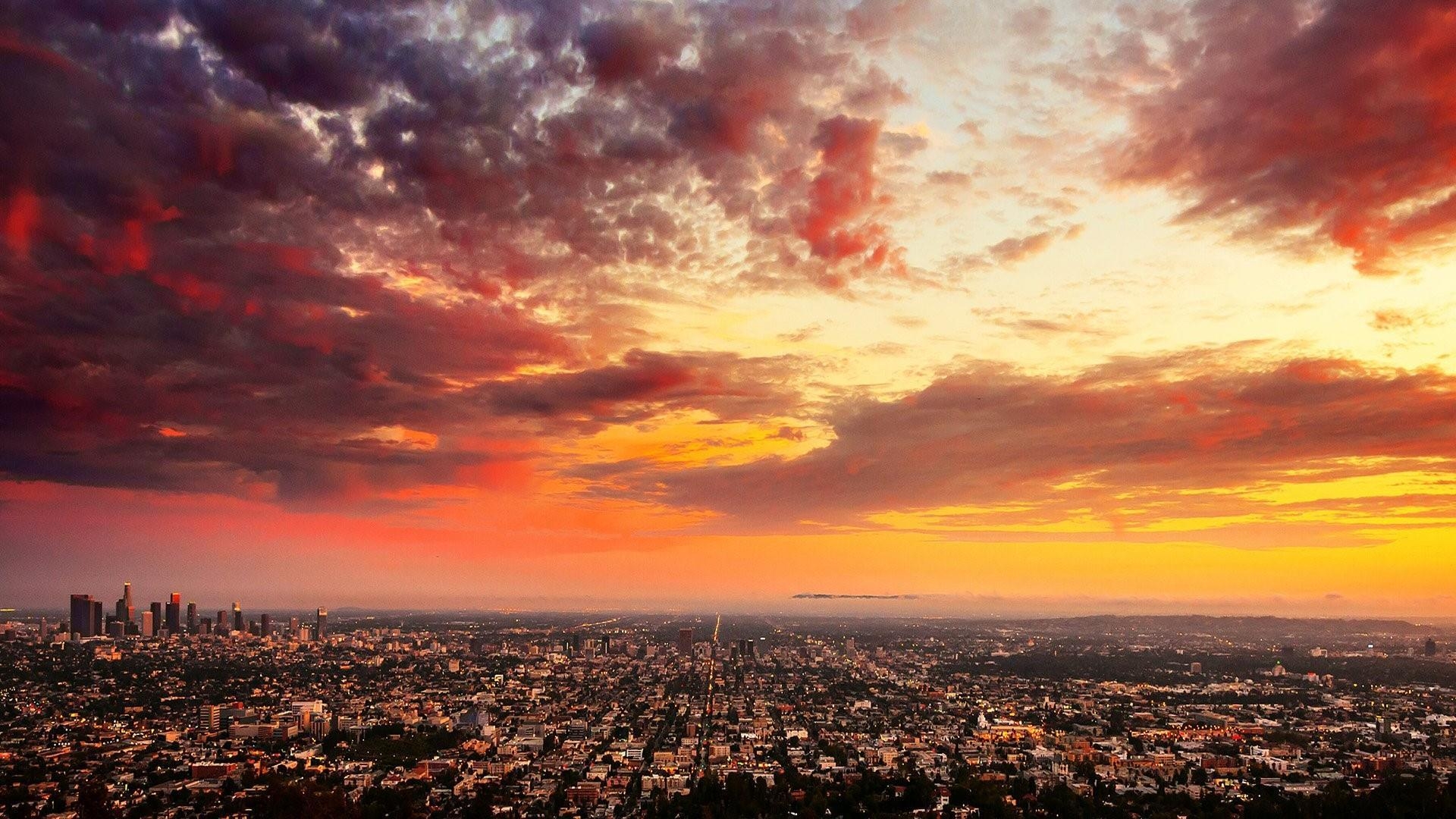 Roter Himmel, Morgen, Los Angeles, Studio, 1920x1080 Full HD Desktop